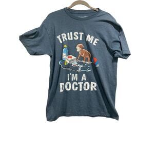Large Curious George Tshirt Mens Trust Me I'm a Doctor Blue